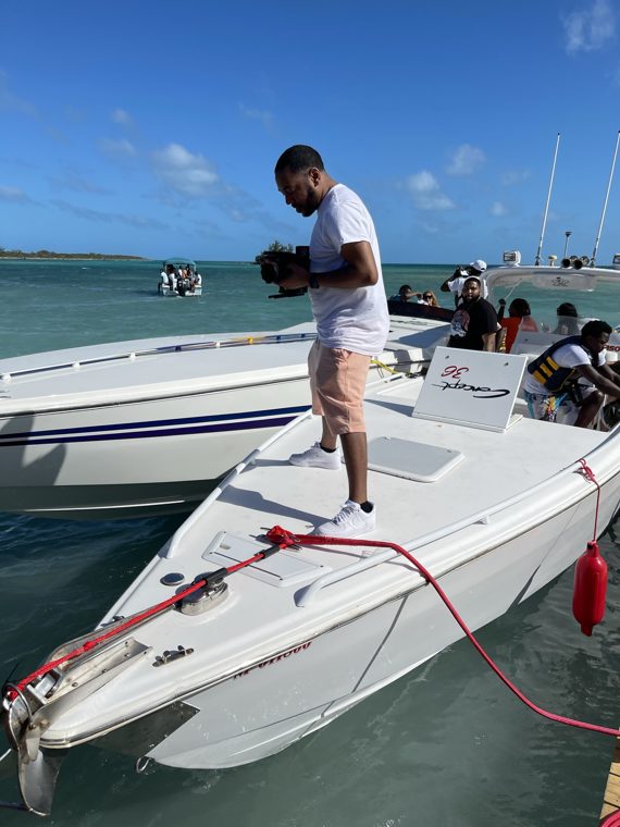 Filming on a boat
