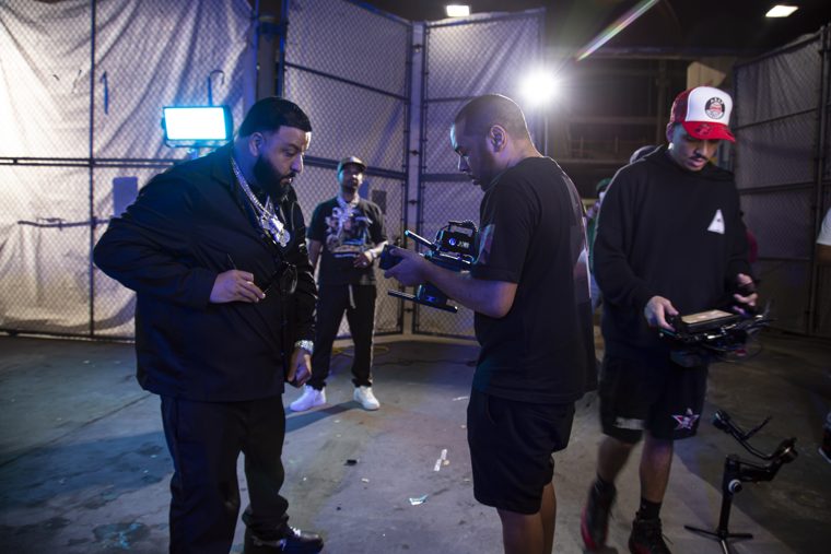 Camera crew preparing a shot on set